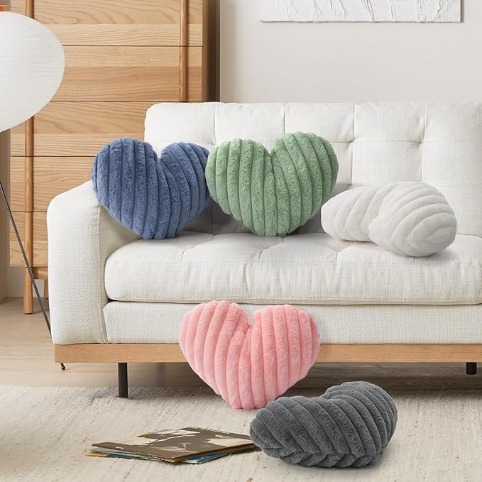 16 Inch Heart Pillow Cute Soft Decorative Throw Pillows, Heart Shaped Fluffy Faux Fur Pillows Cushions for Couch Sofa Bed Bedroom Room Home Decor Aesthetic (2, White, Medium-16 x13)