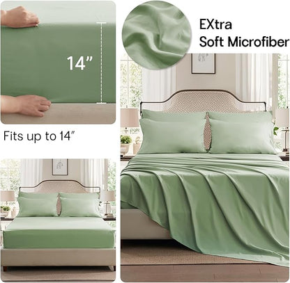 Anluoer Sage Green Twin Size Comforter Set 5 Pieces, Bed in a Bag with Sheets, All Season Bedding Sets with 1 Comforter, 1 Pillow Sham, 1 Pillowcase, 1 Flat Sheet, 1 Fitted Sheet