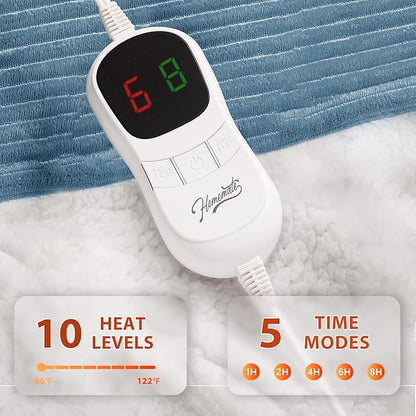 Homemate Electric Heated Blanket Twin Size - 62"x84" Heating Blanket Twin Size 1/2/4/6/8 Hours Auto-Off 10 Heat Level Over-Heat Protection Soft Flannel Sherpa ETL Certification