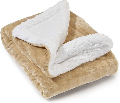 Genteele Sherpa Throw Blanket Super Soft Reversible Ultra Luxurious Plush Blanket, 40 x 50 inches, Camel/White
