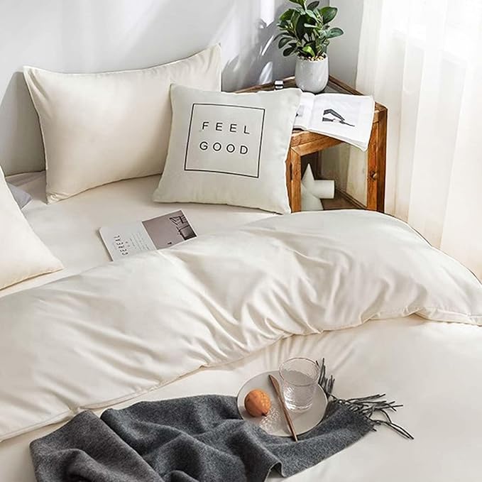 Nanko Beige Queen Size Comforter Set, Spring Soft Microfiber Reversible Down Alternative Quilted Duvet Insert, Modern Farmhouse Neutral Bedding Sets Bed in a Bag for Women Men,88 x 90 inch 3pcs, Cream