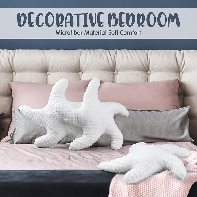 Fumete Starfish Pillow Beach Starfish Shaped Throw Pillows 20'' Stuffed Animal Cute Plush Coastal Decor Ocean Star Pillow Plush Cushion for Bedroom Living Room Sofa Couch(White,2 Pcs)