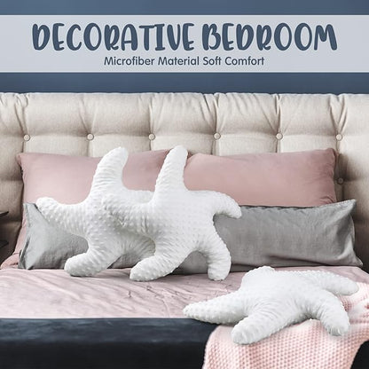 Fumete Starfish Pillow Beach Starfish Shaped Throw Pillows 20'' Stuffed Animal Cute Plush Coastal Decor Ocean Star Pillow Plush Cushion for Bedroom Living Room Sofa Couch(White,2 Pcs)