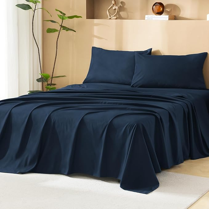 Litanika Navy Blue King Size Comforter Set with Sheets - 7 Pieces Bed in a Bag Queen Boho Tufted Complete Bedding Sets with Comforter, Sheets, Pillowcases & Shams