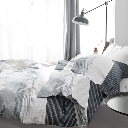 mixinni Farmhouse Queen Gray Striped Comforter Set Queen Size Bed Fluffy Geometric Pattern Comforter for Boys Men, 1 Geometric Comforter and 2 Pillow Shams, All Season-Queen Size
