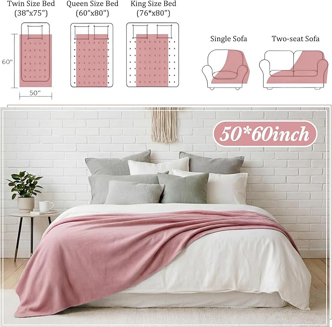 Kinlop Fleece Blanket Bulk 60 x 50 Inch Soft Lightweight Fleece Cozy Blanket Warm Throw Plush Pet Throw for Bed Couch Sofa Home Office Wedding Gifts Travel Camping(Grayish Pink)