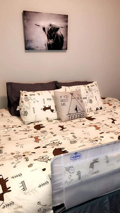 Houseri Beige Bear Comforter Set Twin Size 3 Pieces Toddler Girls Boys Woodland Theme Cartoon Bedding Sets Ultra Comfy Fox Rabbit Forest Animal Print Breathable Soft Bed Quilt Blanket Twin Kids Gift