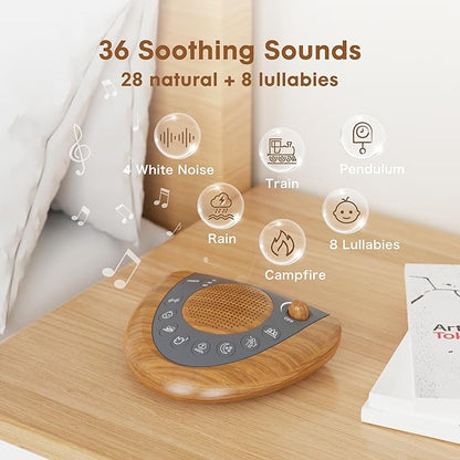 Raynic Noise Machine, Battery Powered Sound Machine, Portable Sleep Machine with 36 Natural Soothing Sounds, Timer, USB Port, Headphone Jack for Baby, Kids, Adults, Travel, Office (Yellow Wood Grain)