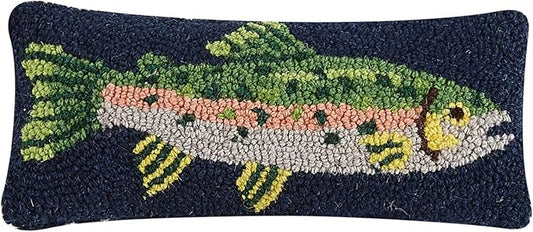 Peking Handicraft 30TG462C05OB Blown Filled Hook Throw Pillow, 12-inch Length, Wool and Cotton (Trout)
