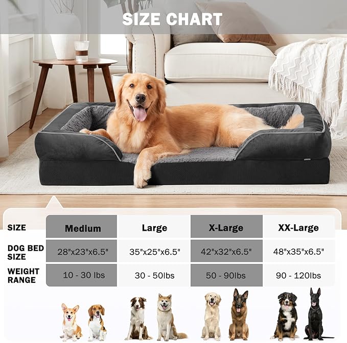 INVENHO Orthopedic Dog Bed for Large Dogs, Washable Waterproof, Egg-Crate Foam Dog Couch Bed with Washable Removable Cover, Waterproof Lining and Nonskid Bottom