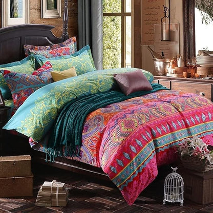 King Size Soft Chic Boho Comforter Set 3 Pieces Lightweight Exotic Yellow Orange Bohemian Mandala Colorful Retro Boho Comforter and 2 Pillowcases for All Seasons