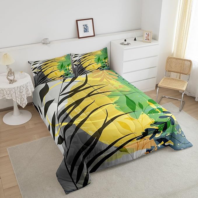 Erosebridal Minimalism Modern Bedding King Grey Black Yellow Comforter Set, Mid Century Abstract Duvet Insert Geometric Down Comforter, Aesthetic Bedding Comforter Sets Breathable Artists Gifts