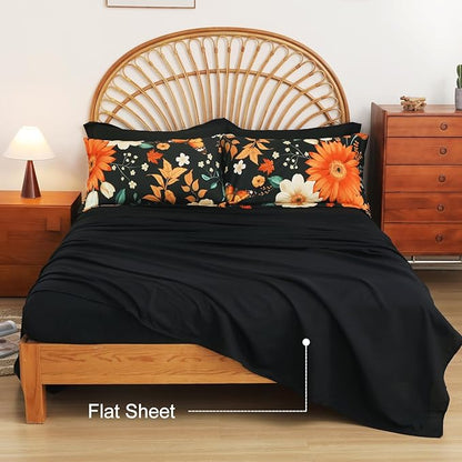 EVENHUG King Comforter Set 7 Pieces Lightweight Soft Queen Size Comforters for All Season Floral Bedding Sets Bed in a Bag with Flat Sheet and Fitted Sheet Pillowcases (104"x90")