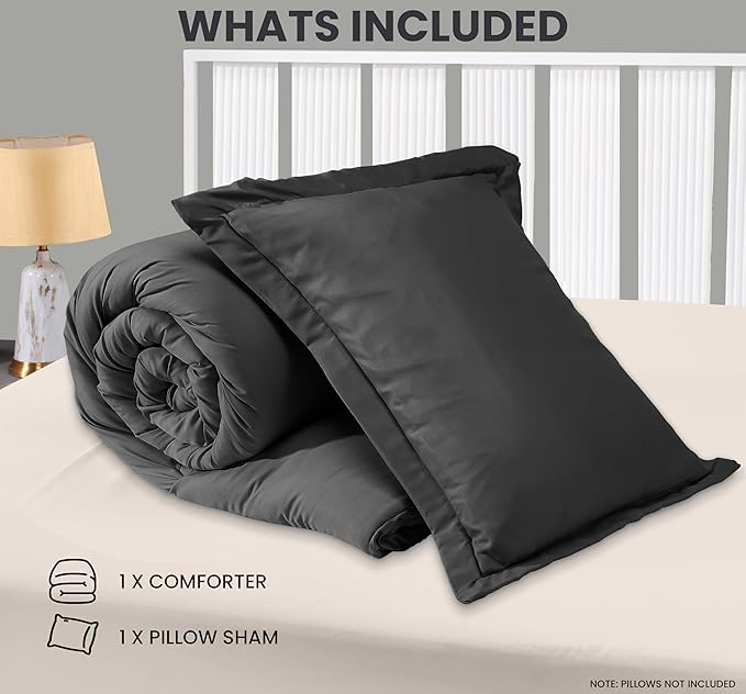 Twin Comforter Set 2 Piece Grey by Utopia Bedding, Comforters Twin Size, Bedding Comforters Sets, Down Alternative Soft Bed Set, 1 Comforter (64 x 88 inches) 1 Pillow Shams (20 x 26 inches)"