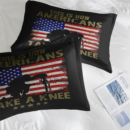 Comforter Set Twin Size, American Flag Military Gun 5 Pcs Bedding for Kids and Adults, Memorial America Army Bed Sheet Sets with Fitted Sheet Pillowcase & Sham