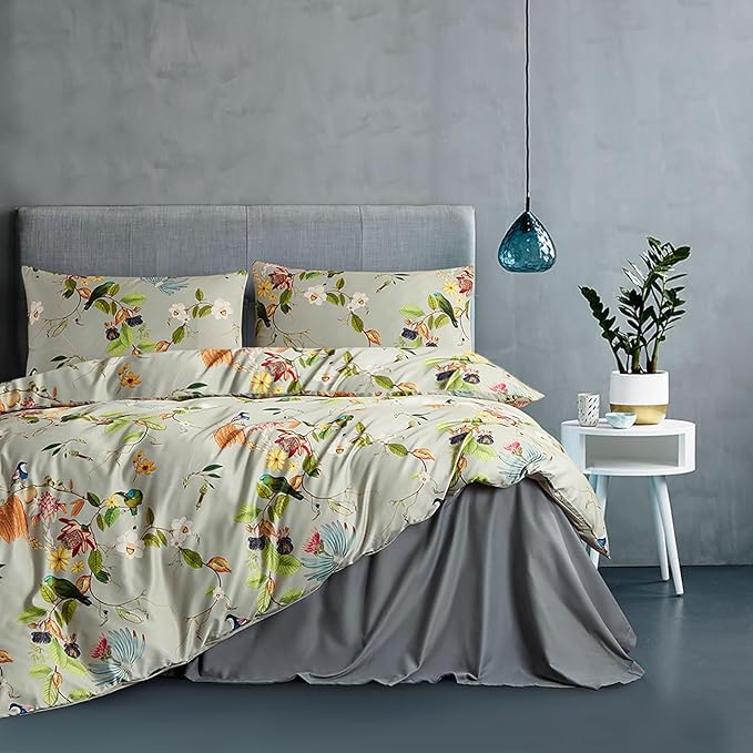 MKXI Bird Floral Comforter Set King Size Botanical Comforters Shabby Chic Bedding Set Animal Forest Print Bed Set