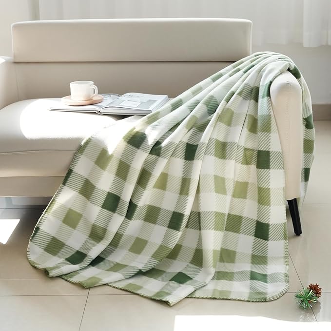 ZYFZCYBL Fleece Throw Blankets for Couch Bulk Lightweight Warm Soft Cozy Blanket 6 Pack Bulk Fleece Blanket Solid for Bed Couch Office Gifts Outdoor 50 x 60 inch （Green Plaid）