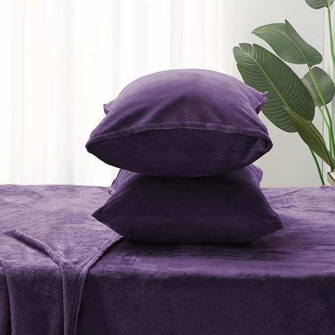 BEDELITE Flannel Sheets Full Size Purple - Super Soft Fleece Sheets Set Fluffy Extra Plush, 4 Piece(Include Fitted Sheet, Flat Sheet, 2 Pillowcases)