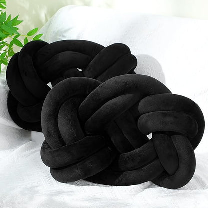 Sintuff Set of 2 Velvet Knot Pillow Ball 14 x 16 Inch Soft Decorative Knotted Throw Pillow for Christmas Thanksgiving Couch Home Sofa Bedroom Decor to Add Comfort and Style(Black)