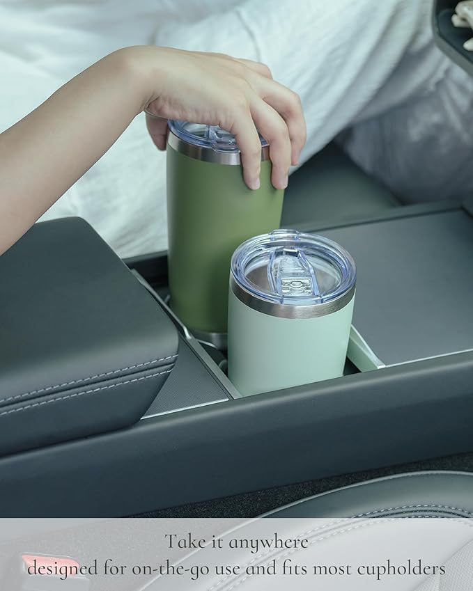 Travel Coffee Tumbler 20oz, 8 Pack Leakproof Travel Coffee Mug with Lid and Straw, Stainless Steel Double Wall Vacuum Insulated Tumbler for Hot/Iced Drinks (Textured Matte, Army Green)