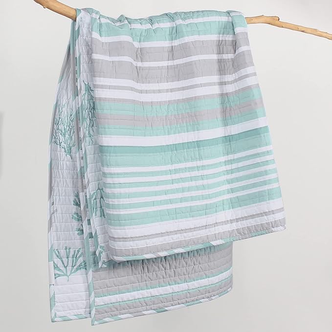 Levtex Home - Truro - Throw - Stripe in Shades of Teal - Throw Size 50x60in. - Cotton/Cotton