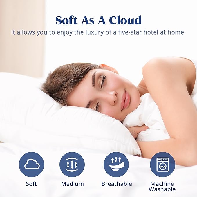 puredown® Goose Feather Down Pillows Queen Size Set of 2, Soft Fluffy Luxury Hotel Collection Bed Pillow for Back, Stomach or Side Sleeper.