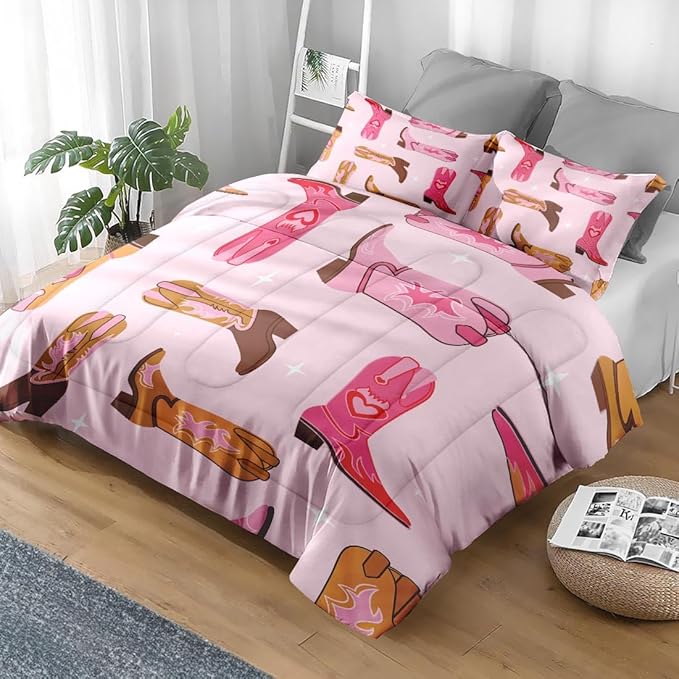Comforter Set Twin Size, Retro Cowgirl Western Soft 2 Pcs Bedding for Kids and Adults, Vintage Cowboy Aesthetic Comforter Set with Pillowcase, for Bedroom Bed Decor