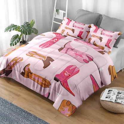 Comforter Set Twin Size, Retro Cowgirl Western Soft 2 Pcs Bedding for Kids and Adults, Vintage Cowboy Aesthetic Comforter Set with Pillowcase, for Bedroom Bed Decor