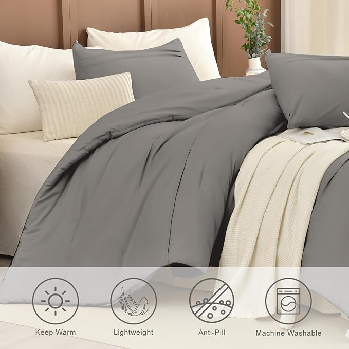 Masaca Grey Oversized King Comforter 128x120,Pinch Pleated Extra Large King Size Bedding Comforter,Farmhouse Boho Bedding 3PCS (1 Gray Comforter+2 Pillow Shams)