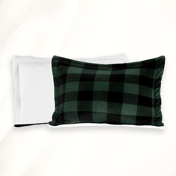 Elegant Comfort 3-Piece Buffalo Lodge-Plaid Comforter Set, Luxurious, Heavyweight, All Season, Down Alternative-Micromink Sherpa-Backing Reversible Micro-Suede, Soft and Plush, Queen, Green
