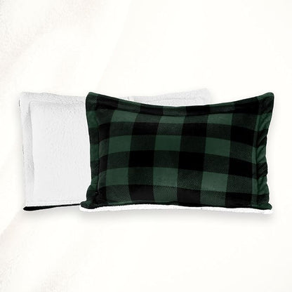 Elegant Comfort 3-Piece Buffalo Lodge-Plaid Comforter Set, Luxurious, Heavyweight, All Season, Down Alternative-Micromink Sherpa-Backing Reversible Micro-Suede, Soft and Plush, Queen, Green