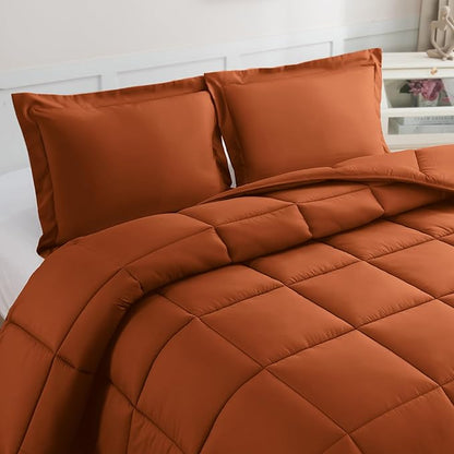 Elegant Comfort 3-Piece Box Stitched Down Alternative Comforter with Shams - Ultra Soft for All Season Duvet Insert with Corner Tabs, Plush Cozy 3PC Comforter Set, Twin XL, Coral