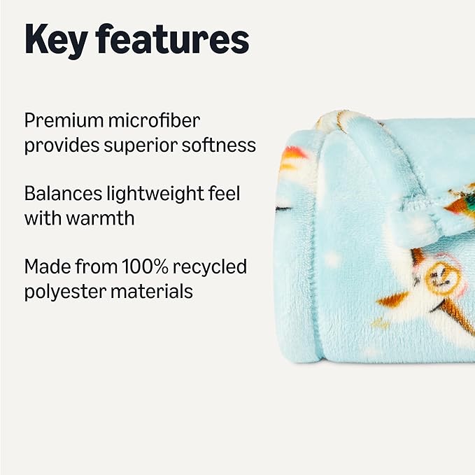 Basics Kids Fleece Blanket, Ultra-Soft Lightweight Throw for Children, Forest Friends, 50 x 60 Inches