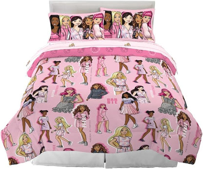 Franco Barbie Barbiecore Bedding Super Soft Comforter and Sheet Set with Sham, 7 Piece Full Size, (Official Licensed Product)