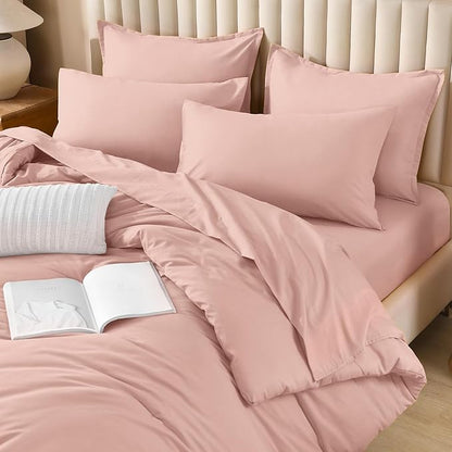 Litanika Comforter King Size Set Blush Pink - 7 Pieces Bed in a Bag King Bedding Comforter Sets, Plain Lightweight Bed Set with Comforter, Sheets, Pillowcases & Shams