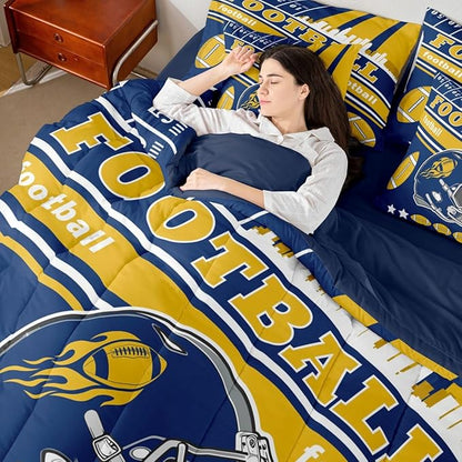 Feelyou Football 7 Pieces Comforter Sets King Size Kids Rugby Sports Bedding Set for All Season Football City Bed in a Bag with Comforter, Sheets, Pillowcases & Cushion Cover