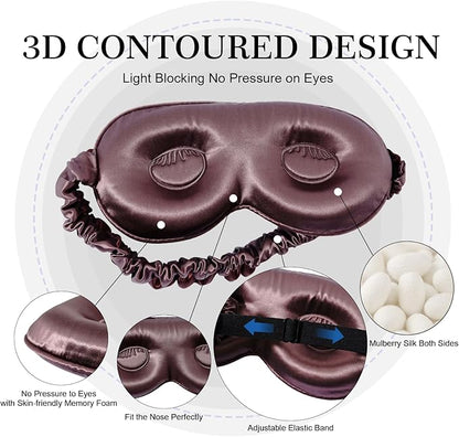ZIMASILK Adjustable 22 Momme 100% Pure Mulberry Silk Sleep Mask, 3D Contoured Cup Eye Mask for Sleeping, Super Soft Breathable Blindfold, Perfectly Blocks Light for Sleeping. (Plum Wine)