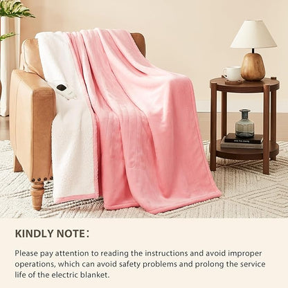 Homemate Electric Heated Blanket King Size - 100"x90" Heating Blanket King Size Dual Control 1/2/4/6/8 Hours Auto-Off 10 Heat Level Over-Heat Protection Flannel Sherpa ETL Certification