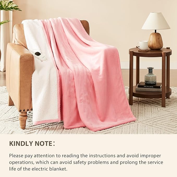 Homemate Electric Heated Blanket Queen Size - 84"x90" Heating Blanket Queen Size Dual Control 1/2/4/6/8 Hours Auto-Off 10 Heat Level Over-Heat Protection Flannel Sherpa ETL Certification