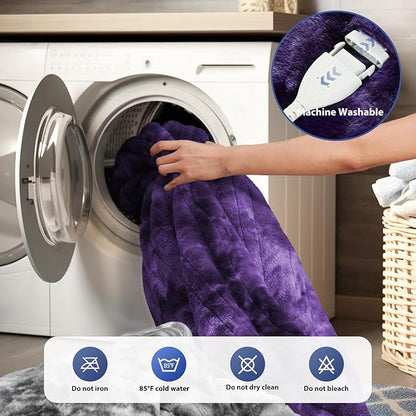 MAXEVE Electric Heated Throw Rabbit Faux Fur Blanket with 8 Heating Levels & 8H Auto Off, Fast Heating Warm Cozy Sherpa Washable Electric Blanket with Over-Heat Protection, ETL Certification, Purple