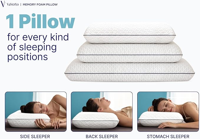 Cooling Gel Memory Foam Pillow - 1-Pack - Standard Size Bed Pillows For Sleeping - Medium-Firm - Back, Stomach and Side Sleeper Pillow - Shoulder & Back Pain Relief - Washable , Bamboo Viscose Cover
