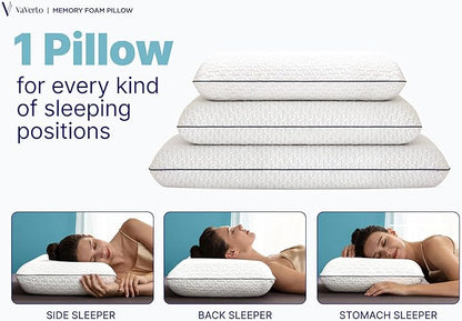 Cooling Gel Memory Foam Pillow - 1-Pack - Standard Size Bed Pillows For Sleeping - Medium-Firm - Back, Stomach and Side Sleeper Pillow - Shoulder & Back Pain Relief - Washable , Bamboo Viscose Cover