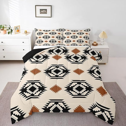 Erosebridal Western Aztec Quilt Comforter Rustic Boho Abstract Geometric Bedding Set Toddler,Southwestern Cowboy Comforter Set for Kids Adults Southwest Tribal Bohemian Bed Set 1 Pillow Case