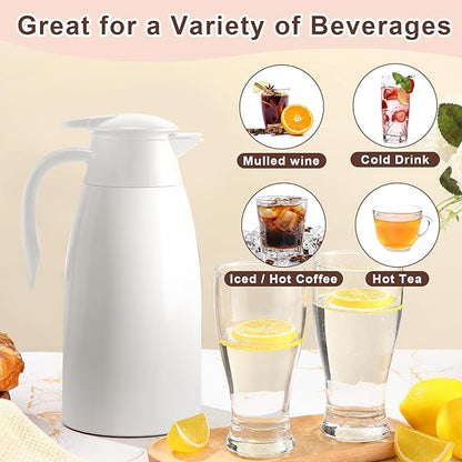 Norme 2 Pcs Thermal Coffee Carafe Insulated Stainless Steel Coffee Carafe for Hot Liquid Vacuum Thermal Pot Creamer Pitcher Dispenser with Brushes Keeping Hot Water Milk(Beige,68 oz)