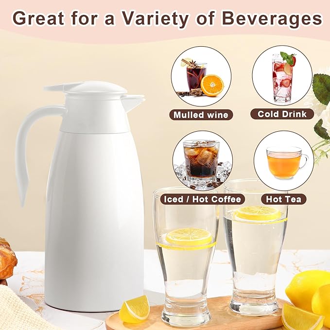 Norme 2 Pcs Thermal Coffee Carafe Insulated Stainless Steel Coffee Carafe for Hot Liquid Vacuum Thermal Pot Creamer Pitcher Dispenser with Brushes Keeping Hot Water Milk (Beige,51 oz)
