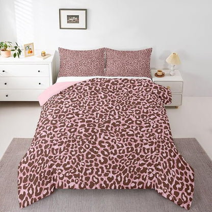 Erosebridal Brown Pink Leopard Comforter for Kids Boys Girls,Wild Animal Skin Toddler Bedding Set,Cheetah Print Duvet Insert,Retro Farmhouse Quilt Bedroom Decor