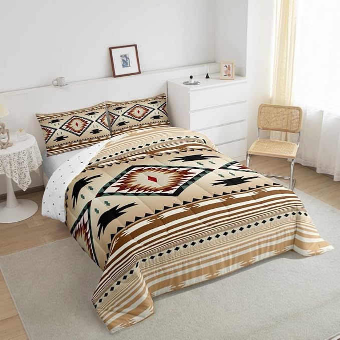 Feelyou Rustic Western Bedding Set Queen Size Kids Southwest Native Comforter for Boys Girls Teens Geometric Boho Comforter Set Soft Microfiber West Room Decor