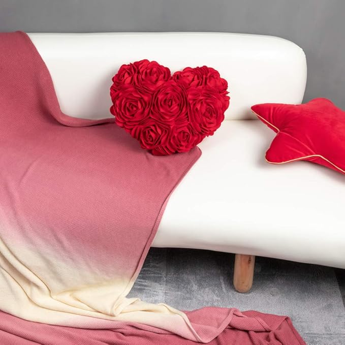JWH Valentine's Day Throw Pillow Covers Decorative Flower Accent Pillow Cases Heart Shaped Cushion for Couch Living Room Bed Chair 14 x 16 Inches Red