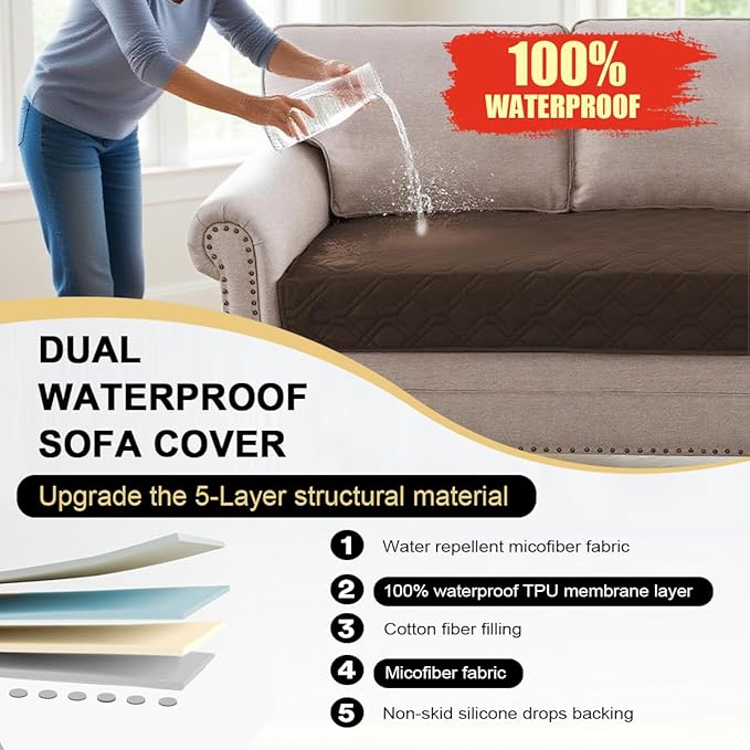 PrinceDeco Waterproof Couch Cover for Dogs Washable Dog Blanket for Bed Couch Sofa Outdoor Bed Cover with Non-Slip Back(32x82 Inch,Brown)