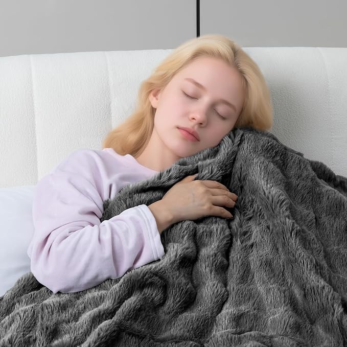 Heated Blanket Electric Throw- 50"x60" Soft Thick Bubble Electric Blanket for Sofa with 5 Heat Levels & 4 Hours Auto-Off Overheat Protection, Warm Cozy Gifts, Light Grey